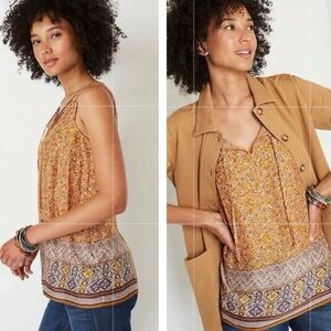 J. Jill Canyon Border Boho Paisley Print Tunic Tank Medium Gold & Purple